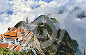 Stunning view of the temples on Fansipan mountain in the LÃÂ o Cai province in Vietnam